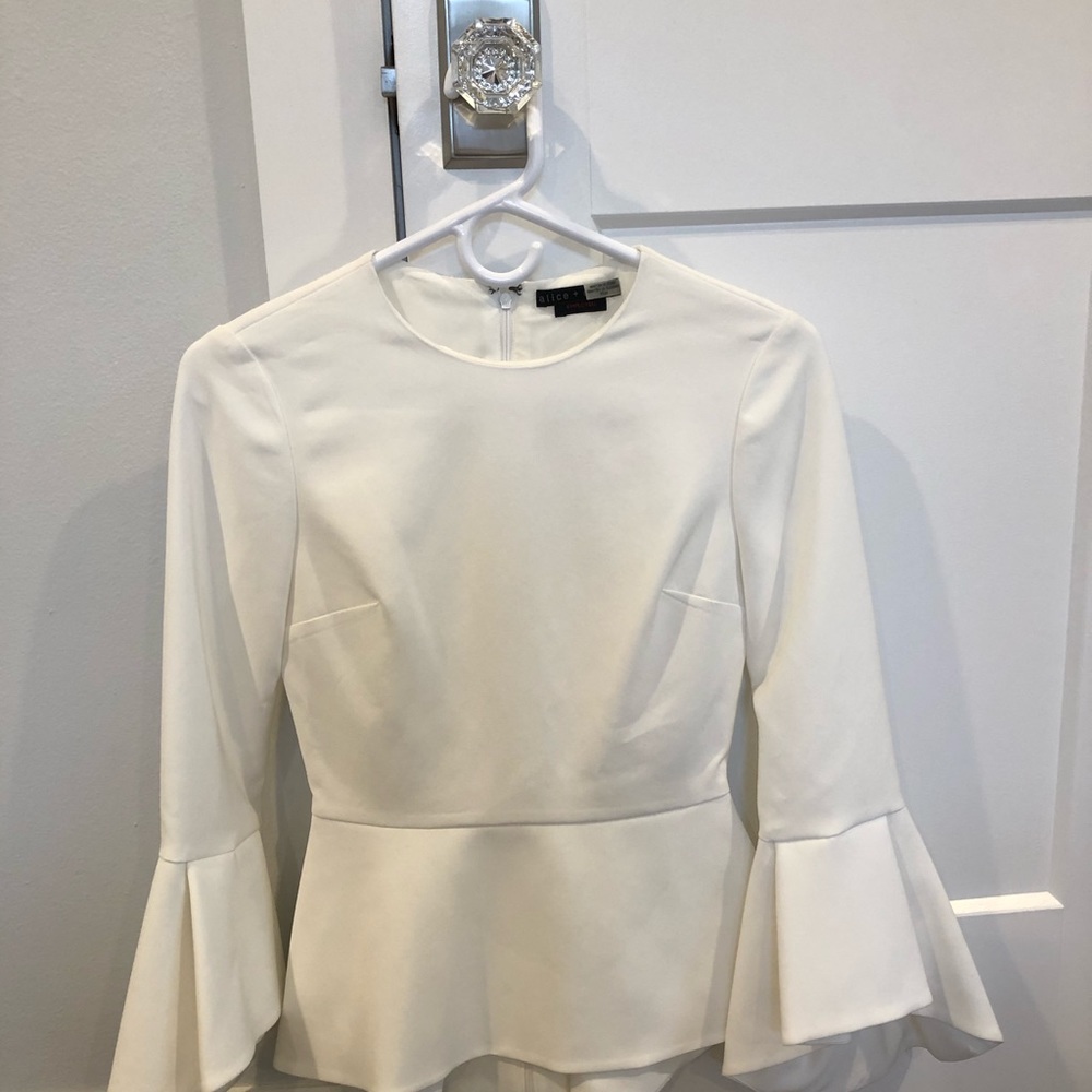 Alice + Olivia Employed Trumpet Sleeve Peplum Top
